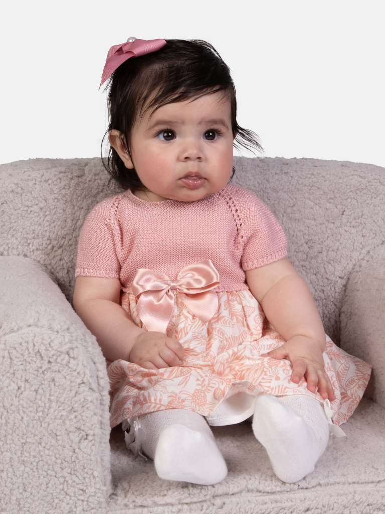 Baby Girl Nova Collection Half Knitted Spanish Dress - Dusty Pink & Zebra