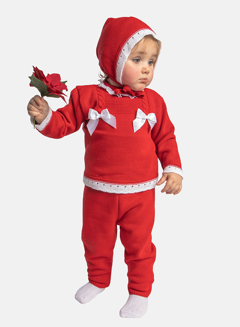 Baby Girl Ana Collection 3-piece Knitted Set with Bonnet - Red