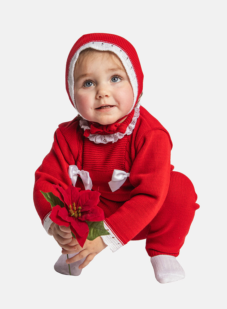 Baby Girl Ana Collection 3-piece Knitted Set with Bonnet - Red