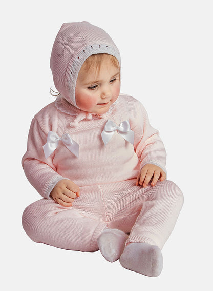 Baby Girl Ana Collection 3-piece Knitted Set with Bonnet - Baby Pink