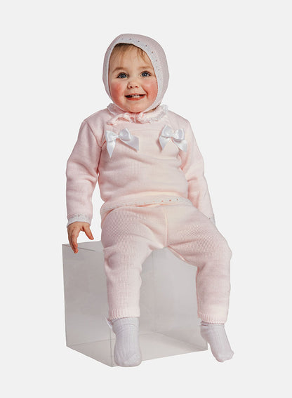 Baby Girl Ana Collection 3-piece Knitted Set with Bonnet - Baby Pink