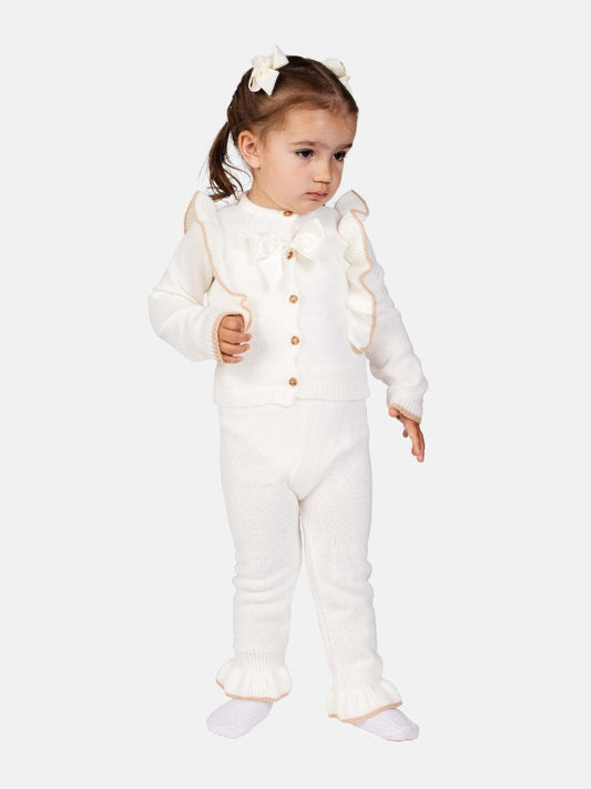 Baby Girl Kim Collection 2-piece Spanish Knitted Set-Ivory with Beige