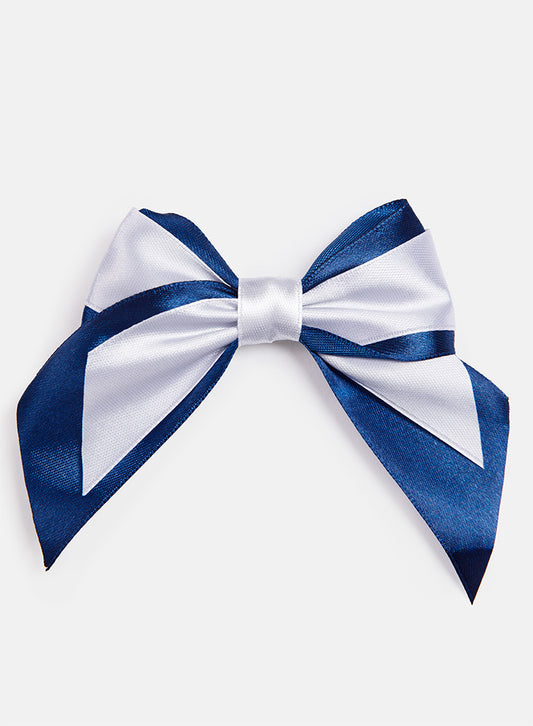 Baby Girl Satin Double Bow Hairclip - White & Navy Blue