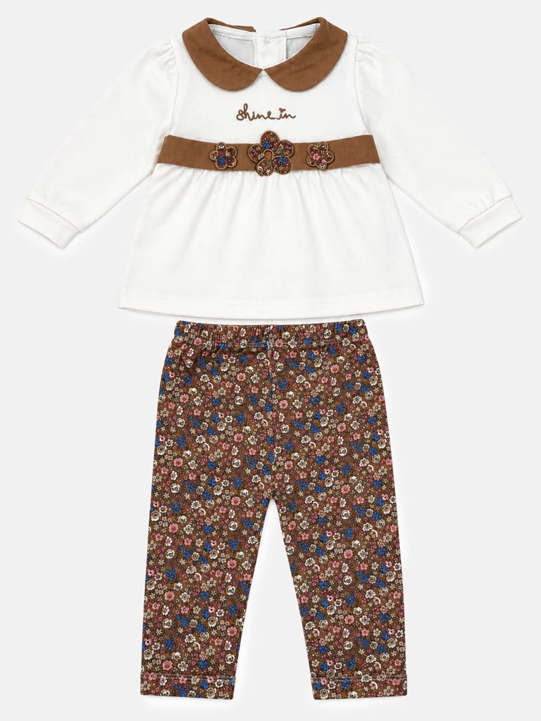 Baby Girl 2-Piece Leggings Set with Peter Pan Collar Francesca Collection - Brown