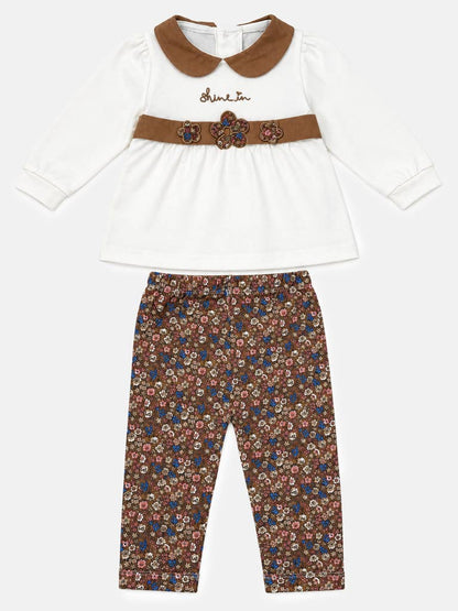 Baby Girl 2-Piece Leggings Set with Peter Pan Collar Francesca Collection - Brown