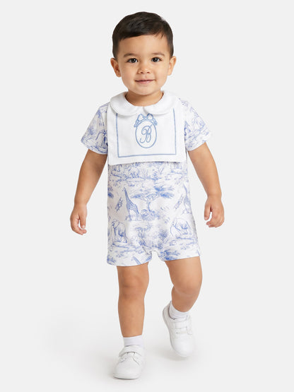 Baby Summer Pyjama with Embroidered Letter "B" Safari Collection - Baby Blue