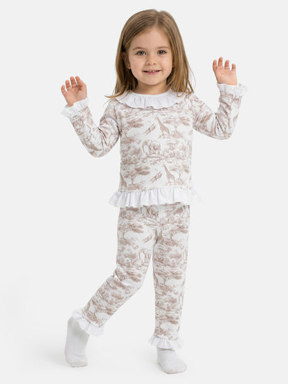 Girl Safari Collection 2-Piece Velour Pyjama Set - Beige