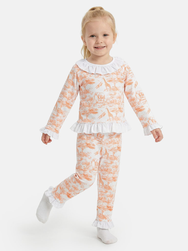 Girl Safari Collection 2-Piece Velour Pyjama Set - Orange