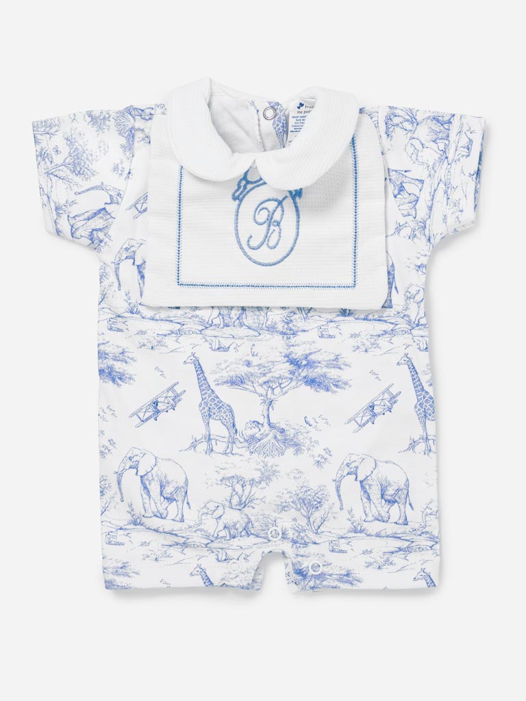 Baby Summer Pyjama with Embroidered Letter "B" Safari Collection - Baby Blue