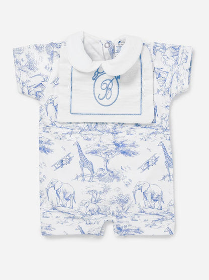 Baby Summer Pyjama with Embroidered Letter "B" Safari Collection - Baby Blue