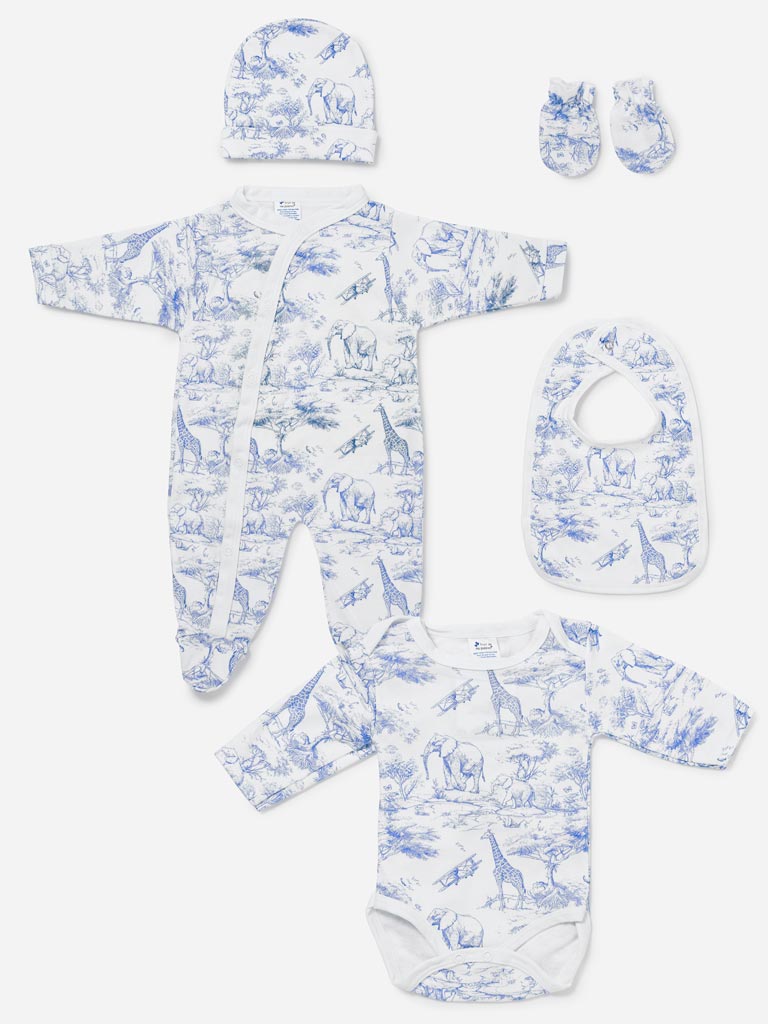 Baby All-In-One 5-Piece Set Safari Collection - Baby Blue
