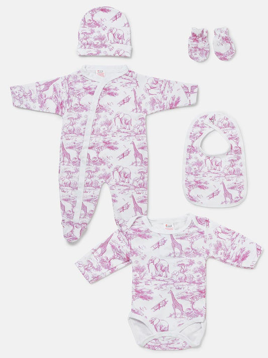 Baby All-In-One 5-Piece Set Safari Collection - Baby Pink
