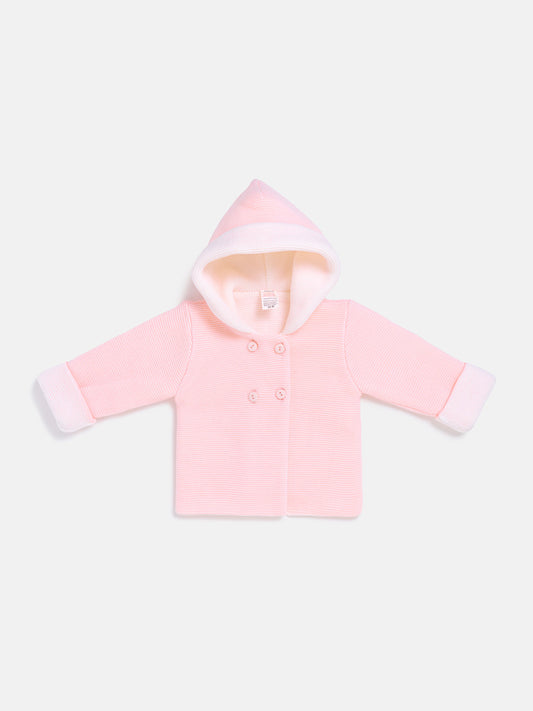 Baby Girl Carlota Collection Knitted Coat with Hood - Baby Pink
