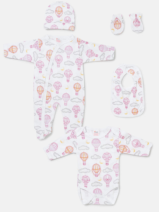 Baby All-In-One 5-Piece Set Hot Air Balloon Collection - Baby Pink