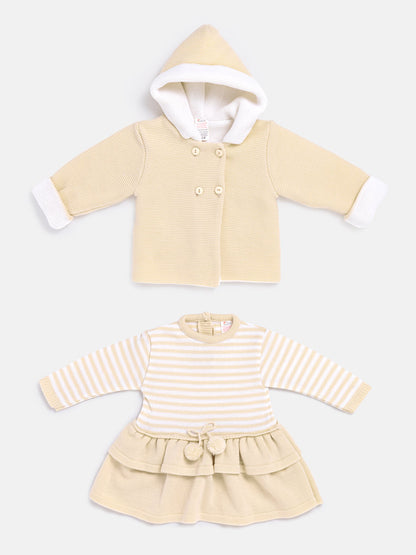 Baby Girl Carlota Collection Knitted Coat & Dress Spanish Set - Beige