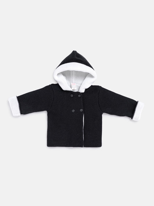 Baby Girl Carlota Collection Knitted Coat with Hood - Black