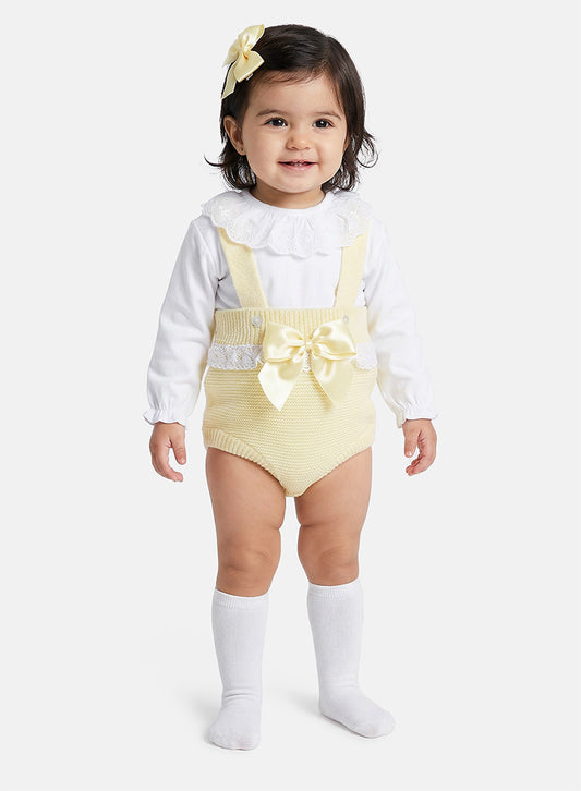 Baby Girl Tina Collection 2-piece Spanish Knitted Romper Set - Lemon Yellow