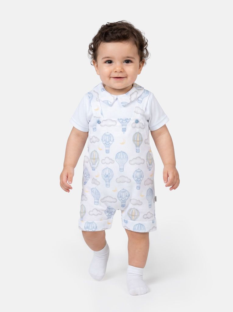 Baby Boy 2-piece Romper Set Hot Air Balloon Collection - Baby Blue