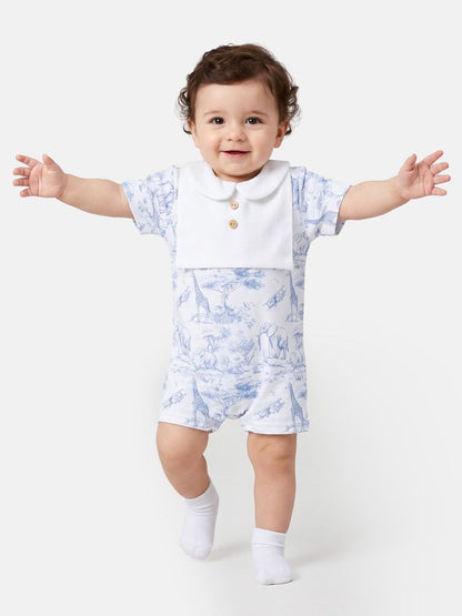 Baby Summer Pyjama with Buttons Safari Collection - Baby Blue