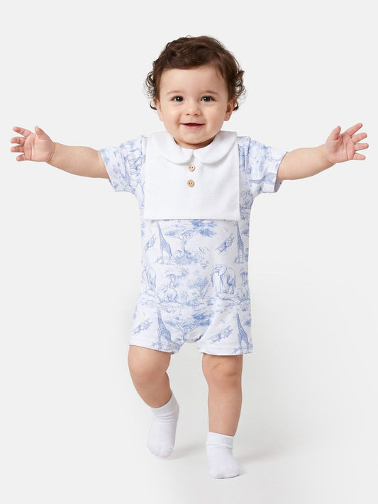 Baby Summer Pyjama with Buttons Safari Collection - Baby Blue