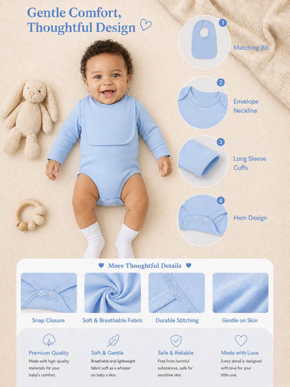 Baby Grow 5-Piece Cotton Set for Embroidery - Baby Blue