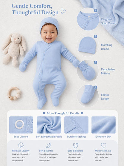 Baby Grow 5-Piece Cotton Set for Embroidery - Baby Blue