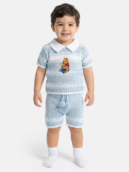 Baby Boy Pedro Collection 2-piece Knitted Set with Winnie Embroidery - Baby Blue