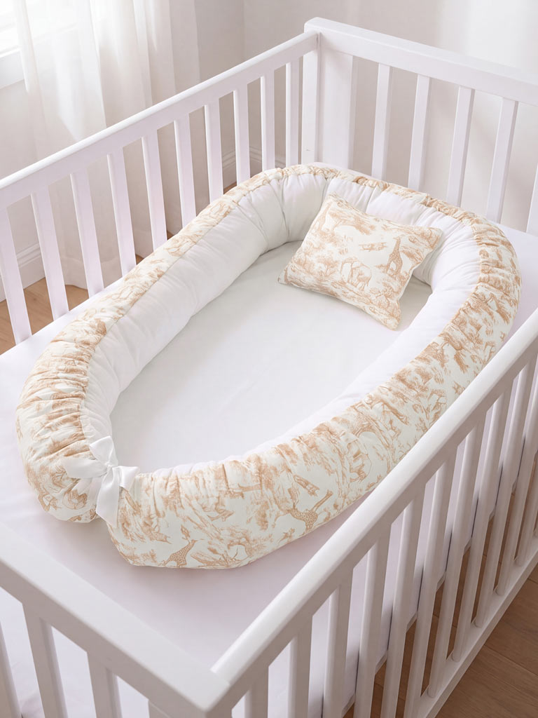 Baby Sleeping Nest + Matching Pillow Set - Safari Collection - Beige