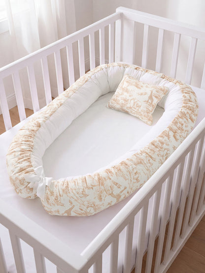 Baby Sleeping Nest + Matching Pillow Set - Safari Collection - Beige