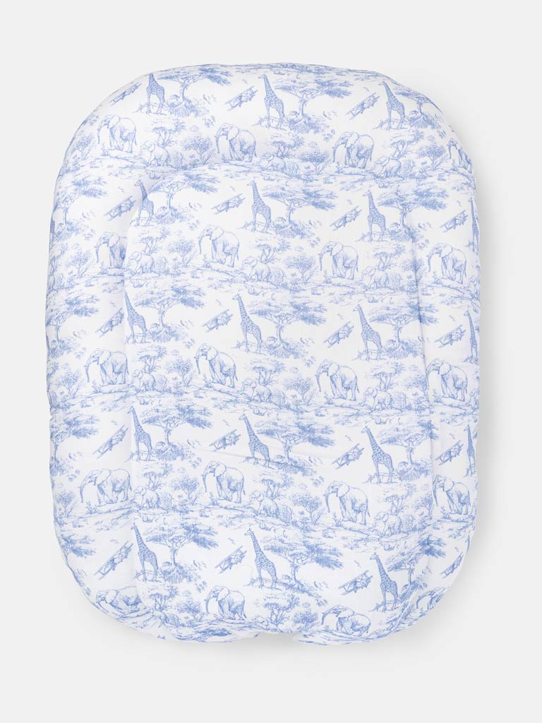 Baby Sleeping Nest + Matching Pillow Set - Safari Collection - Baby Blue