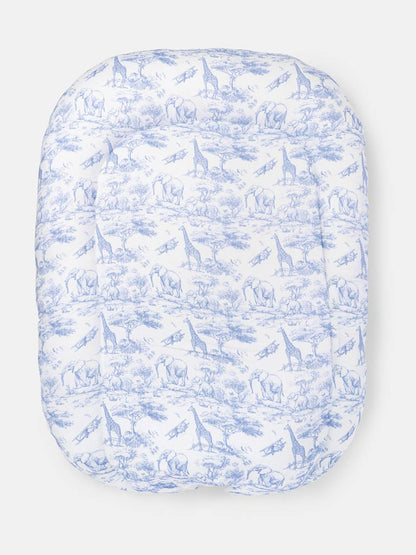 Baby Sleeping Nest + Matching Pillow Set - Safari Collection - Baby Blue