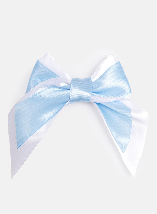 Baby Girl Satin Double Bow Hairclip - Baby Blue & White