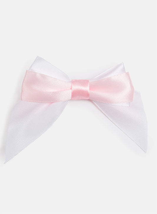 Baby Girl Satin Double Bow Hairclip - Baby Pink & White