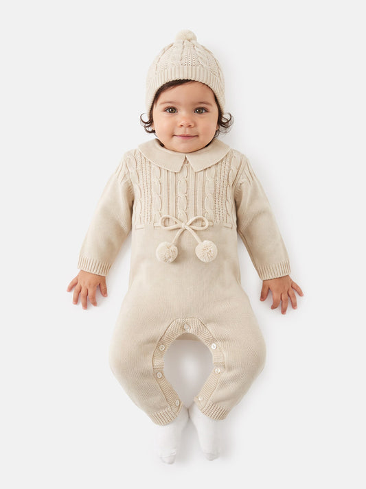 Baby Sami Collection Knitted All-in-one with Hat - Beige
