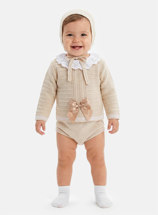 Baby Girl Aria Collection 3-piece Spanish Knitted Set - Beige