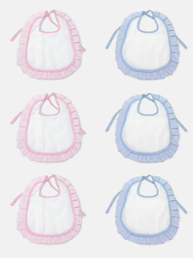 Baby Pleated Ribbon Trim Cotton Double Bibs 6-Pack Set - Mixed Colors