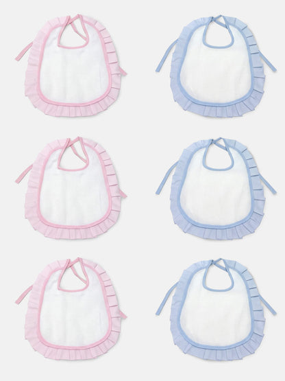 Baby Pleated Ribbon Trim Cotton Double Bibs 6-Pack Set - Mixed Colors