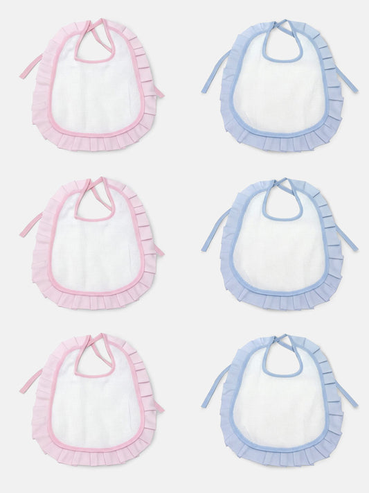 Baby Pleated Ribbon Trim Cotton Double Bibs 6-Pack Set - Mixed Colors