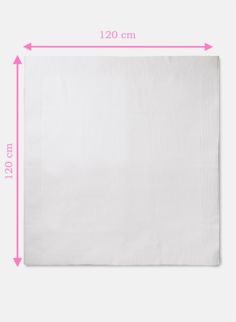 Baby 4-Piece Knitted Set + Blanket for Embroidery - White