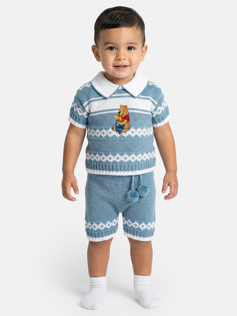 Baby Boy Pedro Collection 2-piece Knitted Set with Winnie Embroidery - Blue