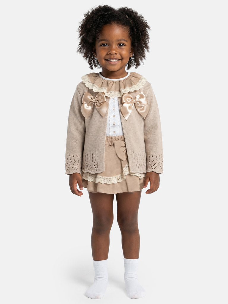 Baby Girl Theresa Collection 3-piece Spanish Romper Set - Tan