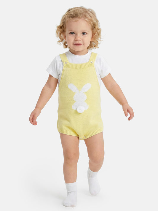 Baby Bunny Romper 2-piece Spanish Knitted Set - Lemon Yellow