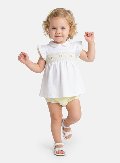 Baby Girl Malvina Collection 2-Piece Smocked Romper Set - Lemon Yellow
