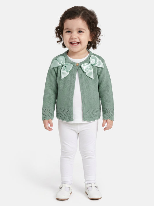 Baby Girl Cardigan with 2 Big Bows - Mint Green