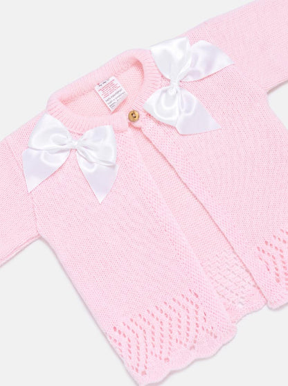 Baby Girl Cardigan with 2 Big Bows - Pink & White Bow