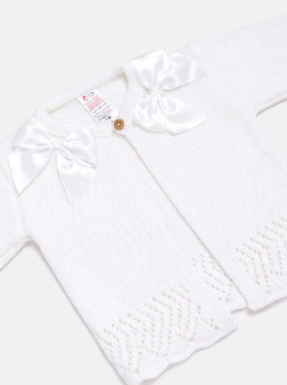 Baby Girl Cardigan with 2 Big Bows - Ivory & White Bow