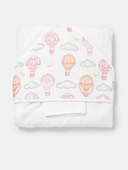 Baby Hot Air Balloon Collection Towel Set with Washcloth - Baby Pink