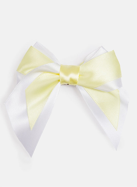 Baby Girl Satin Double Bow Hairclip - Lemon Yellow & White