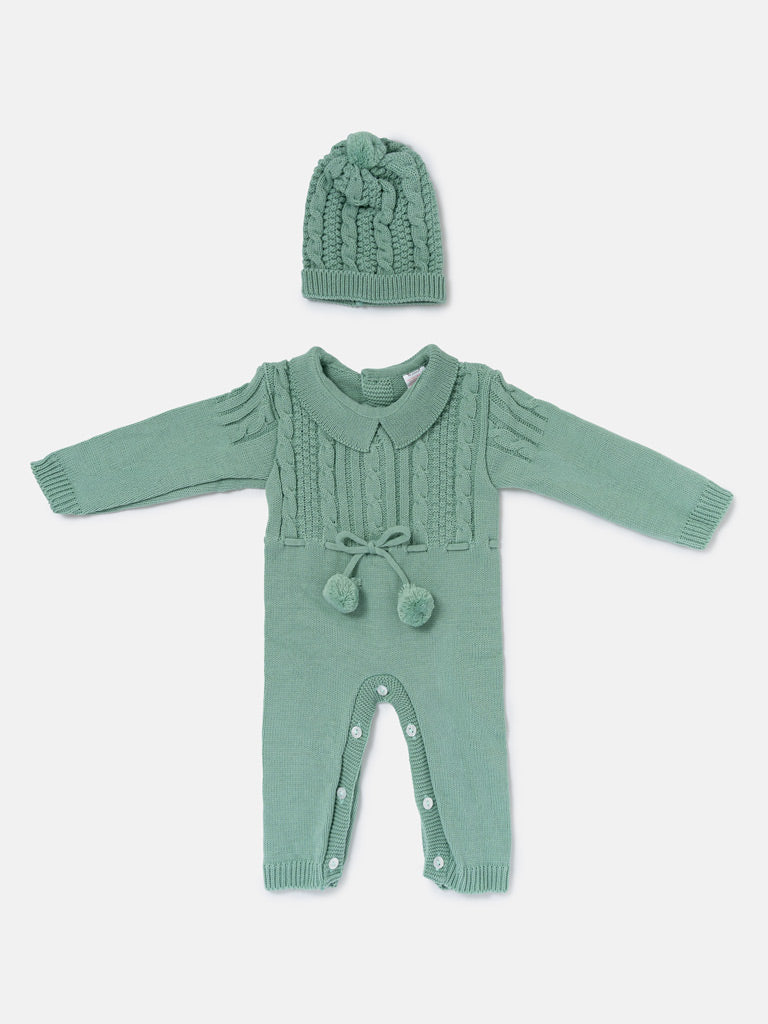 Baby Sami Collection Knitted All-in-one with Hat - Mint Green