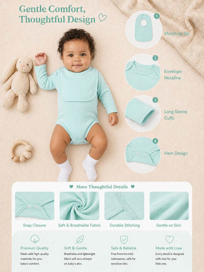 Baby Grow 5-Piece Cotton Set for Embroidery - Mint Green